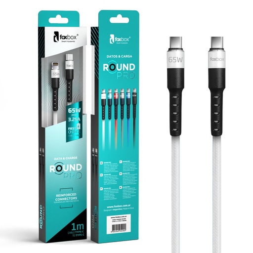 [CAFBROUNDTIPOC] Cable Foxbox Round Pro 1.25 Metros Lightning Tipo C Blanco 